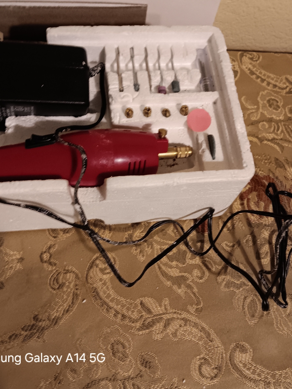 Red Electric Nail Drill Pen with Bit Set